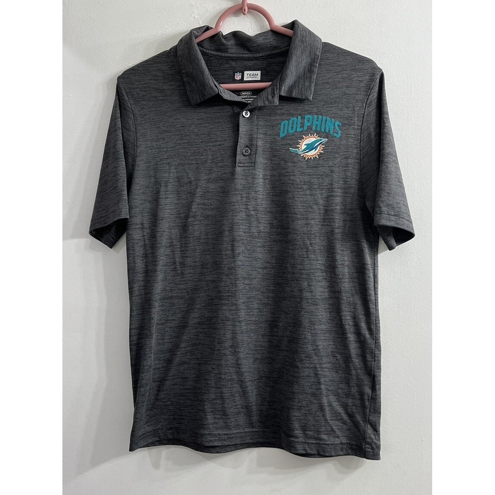 NFL Miami Dolphins Mens Small Polo Shirt Gray Team Logo Fins Up Football Golf